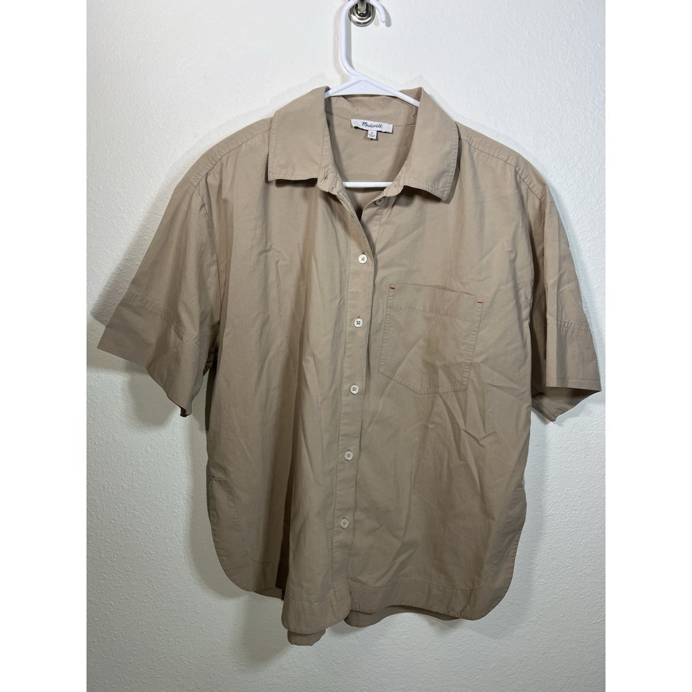 Madewell Oversized Boxy Button Up Shirt Signature Poplin Dark Oat M Brown